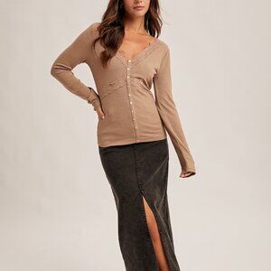 Lace Ribbed Top (Brown)